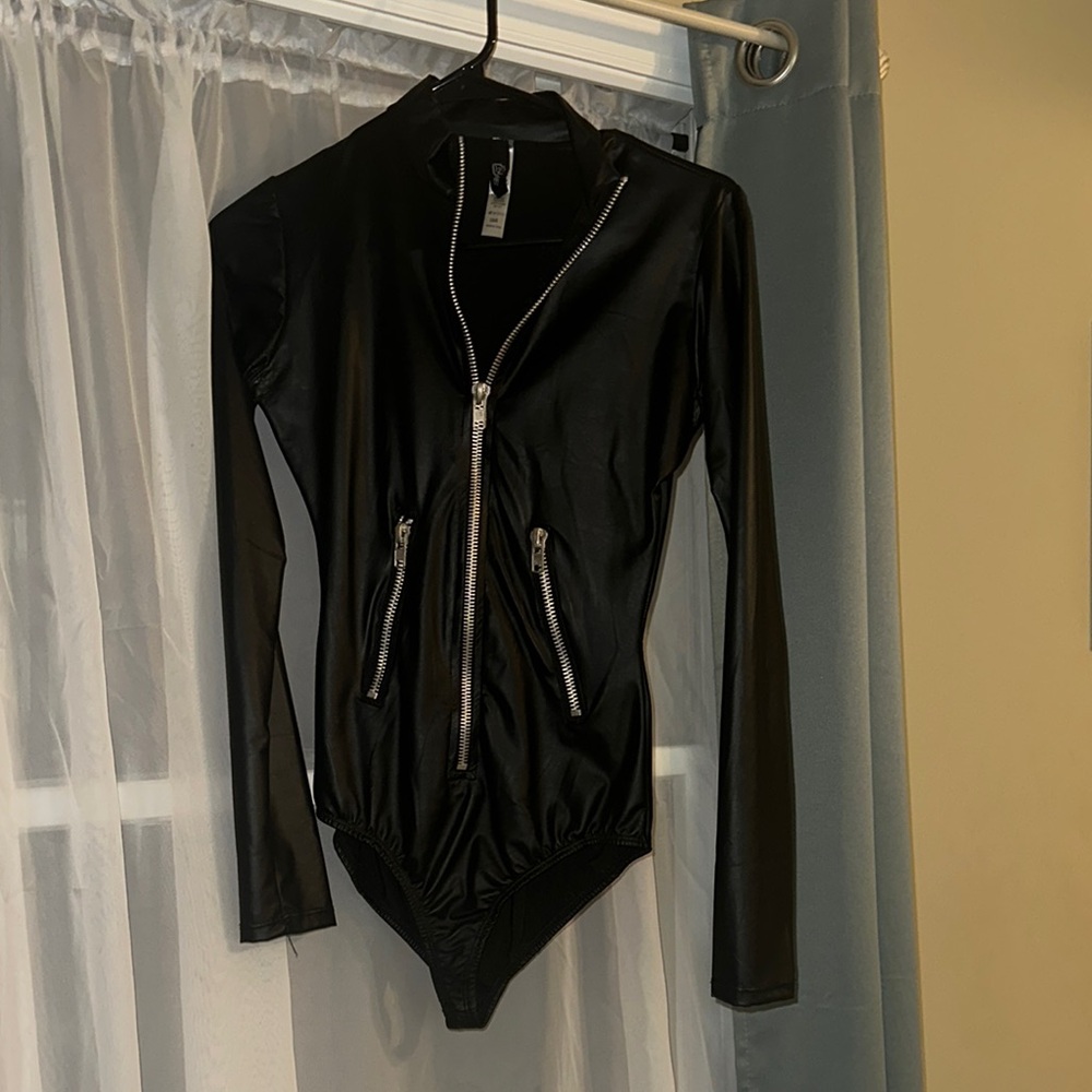 Forplay Black Fitted Zippered Bodysuit
